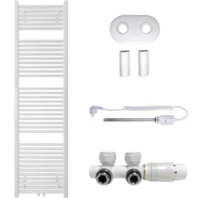 CERANO Koupelnový radiátorový set Lincoln - kombinované výtápění, termo tyč - středové připojení 50 mm - 300W - bílá lesklá - 1800x500 mm