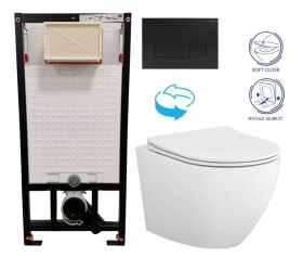 DEANTE Podomítkový rám, pro závěsné WC mísy + SLIM tlačítko černé + WC CERSANIT DESSE VORTEX + SEDÁTKO CST_WC01 N51P ES1