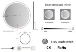 Erga Olivia, kulaté LED zrcadlo 100cm, černý kovový rám, 2300 lm, 6500K, přední osvětlení, ERG-V01-202-1010-BK