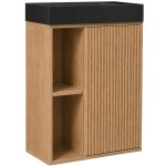 CERANO Umyvadlová skříňka pro WC Sofia - dub medový + umyvadlo z litého mramoru Sofia - černá matná - 50x70x25 cm
