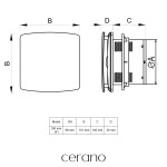 CERANO - Koupelnový axiální hranatý ventilátor - 12W, potrubí 100mm - černá matná CER-605701