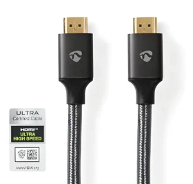 Nedis Fabritallic Gun Metal / Kabel HDMI / 8K 60 Hz / 48 Gbps / 1 m / pozlacené konektory (CVTB35000GY10)