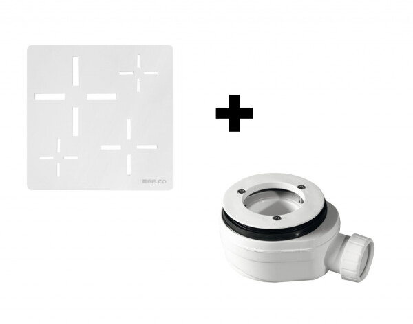 GELCO - SET - Čtvercová krytka sifonu bílá KSM107W + sifon PB90EXN minus KSM107W-SN90