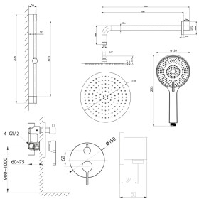 SAPHO - ICONIC podomítkový sprchový set s pákovou baterií, 2 výstupy, posuvný držák sprchy, zlato mat AF042GB-02