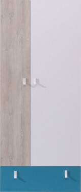 FRONTI Šatní skříň PLANET PL3 Bílá lux + dub + námořní modrá 15028