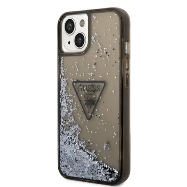 Pouzdro Guess PC/TPU Liquid Glitter Triangle Logo iPhone 14 Plus černé