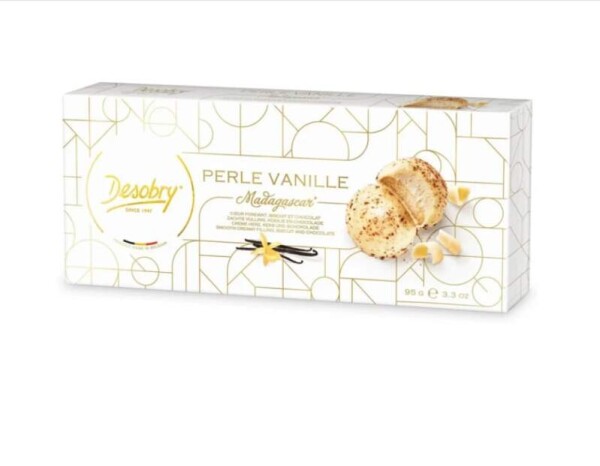 DESOBRY Sušenky s bílou čokoládou a vanilkovou náplní Perle Vanille 95g