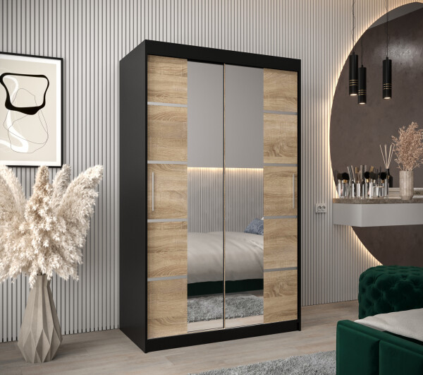 Šatní skříň Abi V4 Barva korpusu: Černá, Rozměry: 120 cm, Dveře: Dub sonoma