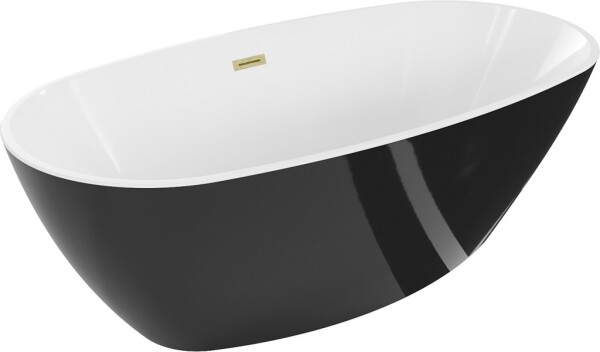 MEXEN/S - Eris volně stojící vana 155 x 80, bílá/černá, sifon a přepad kartáčované zlato 53441558075-55