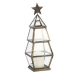 MADAM STOLTZ Kovová lucerna Christmas Tree 37 cm, zlatá barva, sklo, kov