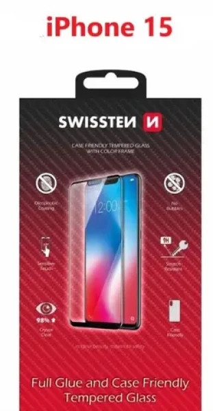 SWISSTEN FULL GLUE COLOR FRAME CASE FRIENDLY sklo pro Apple iPhone 15 černá (54501840 )