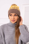 Dámská čepice s bambulí Abigail K326 cappuccino+yellow UNI