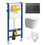 Mereo WC set - Rimless WC hranaté, modul pro sádrokarton, černé hranaté tlačítko MM02NSETRS331