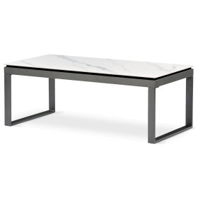 Stůl konferenční, deska slinutá keramika 120x60, bílý mramor, nohy šedý kov
