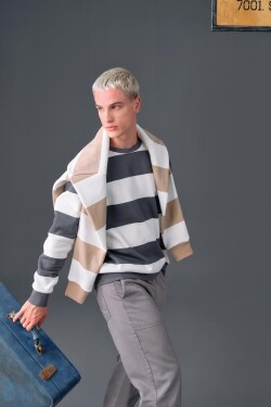 DEFACTO Boxy Fit Crew Neck Striped Sweatshirt