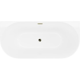 MEXEN/S - Oval Slim volně stojící vana nástěnná 170 x 80, bílá, sifon a přepad zlatá 52661708000-50