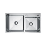 VELAZO - Dvoukomorový ocelový dřez 78 x 45 cm s hlubokou mísou, INOX VELAZ7845