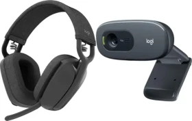 Logitech Zone Vibe 100 (981-001213) + C270 / Sada bezdrátových sluchátek s mikrofonem a webkamery / BT / USB-C