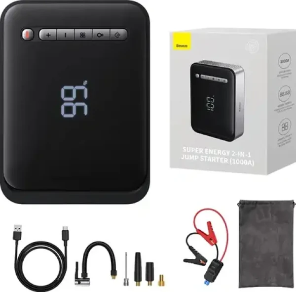 Baseus Super Energy Car Jump Starter Powerbanka + startér + kompresor černá / 8000mAh / 1000A / USB (CGCN000001)