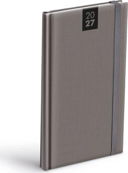 Diář 2027 T806 PU šedý s gumkou 90x170mm