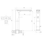 SAPHO - Senzorová vysoká stojánková baterie 6V DC (4xAA), nerez mat PS120