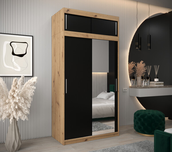 Šatní skříň Abi T2 s nástavcem Barva korpusu: Dub artisan, Rozměry: 120 cm, Dveře: Černá
