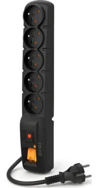 Acar F5 5m kabel černá / 5 zásuvek / přepěťová ochrana / přímá vidlice (W0103)