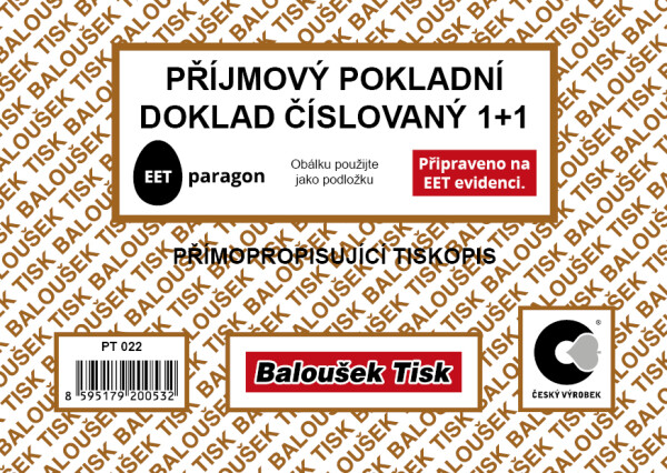 Baloušek Tisk PT022 Příjmový pokladní doklad A6 samopropisovací, 1 1 číslovaný