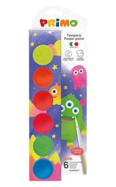 Temperové barvy PRIMO FLUO, 6 x 25ml, štětec, kelímky