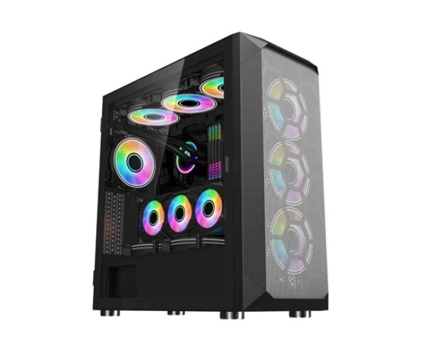 1stCOOL skříň Wind Storm Black MiddleTower ARGB, AU, USB3.0, bez zdroje, RGB fan, průhledná bočnice, černá EDF_1208222