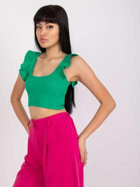 Základní tmavě zelený pruhovaný crop top RUE PARIS