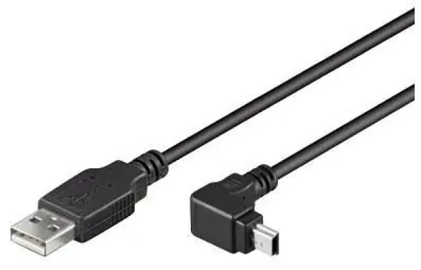 MicroConnect kabel USB2.0 A (M) - miniUSB B (M) zahnutý 90° 2m černá / 480Mbit/s (USBAMB52A)