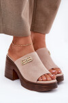 Dámské sandály na masivním podpatku se zlatým detailem Vinceza 17400 béžové 38