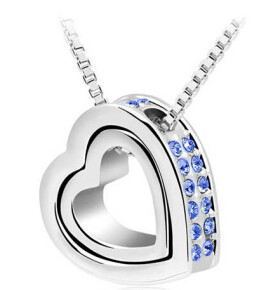 Stříbrný náhrdelník Dvojité srdce - 4 barvy Barva: Modrý