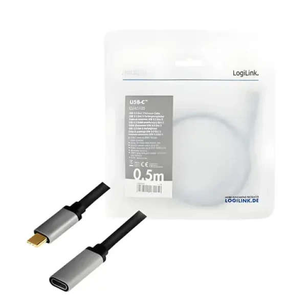 LogiLink USB-C (M) - USB-C (F) černá / Prodlužovací kabel / USB 3.2 Gen2 / 10 Gbit/s / PD / 0,5 m (CUA0105)