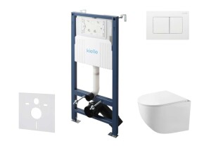 Kielle - Genesis New Set předstěnové instalace, kompaktního klozetu Gaia, Rimless, sedátka softclose a tlačítka Gemini New III, lesklá bílá 30528SS88