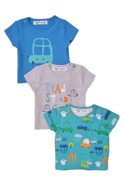 Tričko kojenecké s krátkým rukávem 3pack, Minoti, Transport 3, modrá - 68/74 | 6-9m