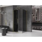 MEXEN/S - Velar L sprchový kout, posuvné dveře 120 x 75, grafit, zlato kartáčovaná 871-120-075-43-55