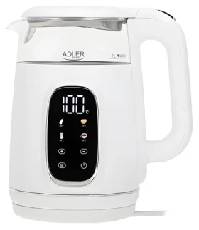 Adler AD 1305 bílo-stříbrná / Rychlovarná konvice / 2200 W / 1,7 L / regulace teploty 40–100 °C / udržení teploty (AD 1305ws)
