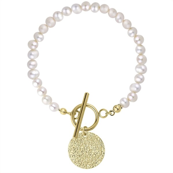 Perlový náramek Raquel Gold - chirurgická ocel, sladkovodní perla, Zlatá 18 cm