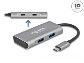 DeLock Externí USB Hub 10Gbps USB-C (M) - 2x USB-C 2x USB-A stříbrná (63260)