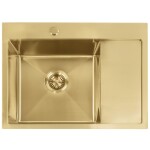 REA - Ocelový dřez Fin BRUSH GOLD s kuchyňskou baterií KPL-96013