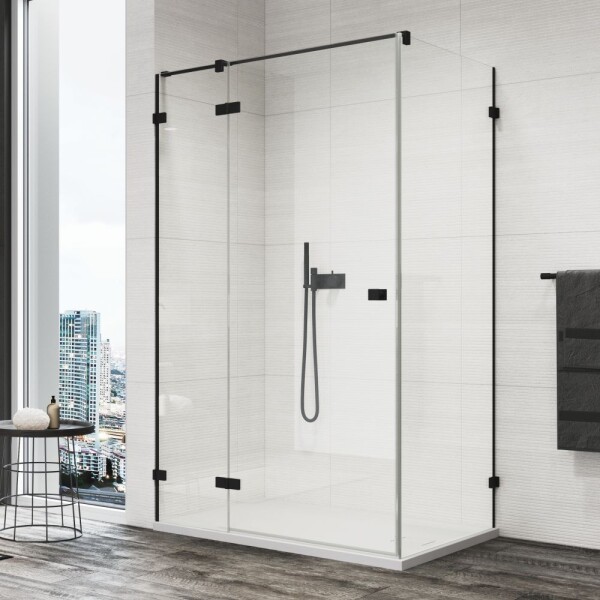 SanSwiss ANNEA Black Boční stěna v 90° s L-kováním pro dveře s L-kováním ANTW07000607