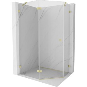 MEXEN/S - Lunar sprchový kout pětiboký křídlový levá 80 x 90, transparent, zlato kartáčovaná 831-080L-090P-55-00-L