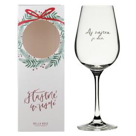 Bella Rose Sklenice na víno Aj zajtra je deň + vánoční krabička – SK, čirá barva, sklo, 350 ml