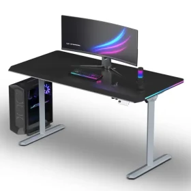 ULTRADESK Quest šedá, černá deska / Herní stůl / 140 x 70 cm / 72-120 cm / elektrická výška / LED RGB (UD-QST-FRGY/DTBB)