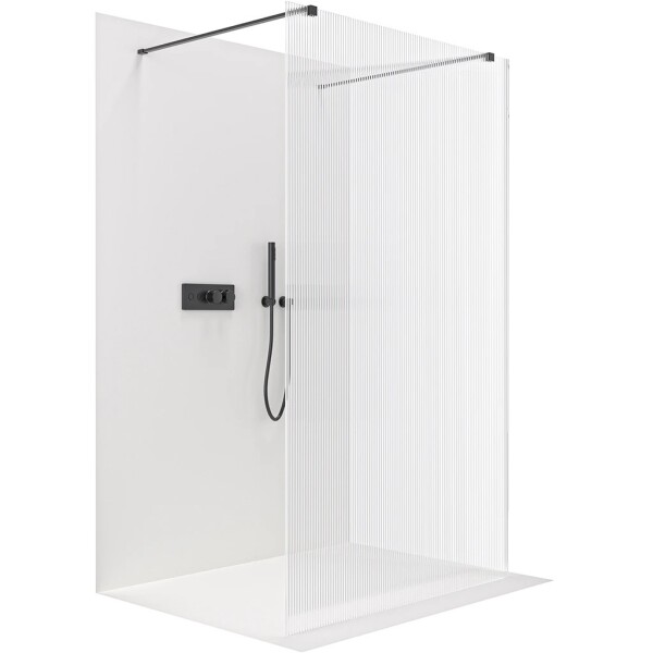 CERANO Sprchová zástěna Walk-in Onyx Duo L/P - 8 mm - hranatá vzpěra - černá matná, rýhované sklo - 90x200 cm