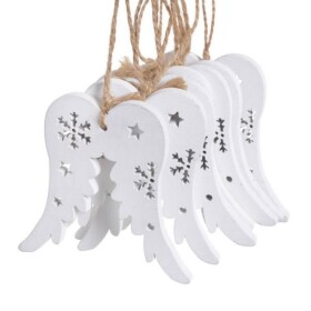 Závěs Andělská křídla dřevěná bílá 8cm, 8ks