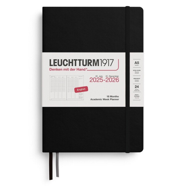 Academic Week Planner 2026 Medium (A5) 18 Months Black