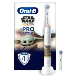 Oral-B Junior Pro Grogu Star Wars bílá / Dětský zubní kartáček / 3 čisticí režimy / senzor tlaku / od 6 let (957196)